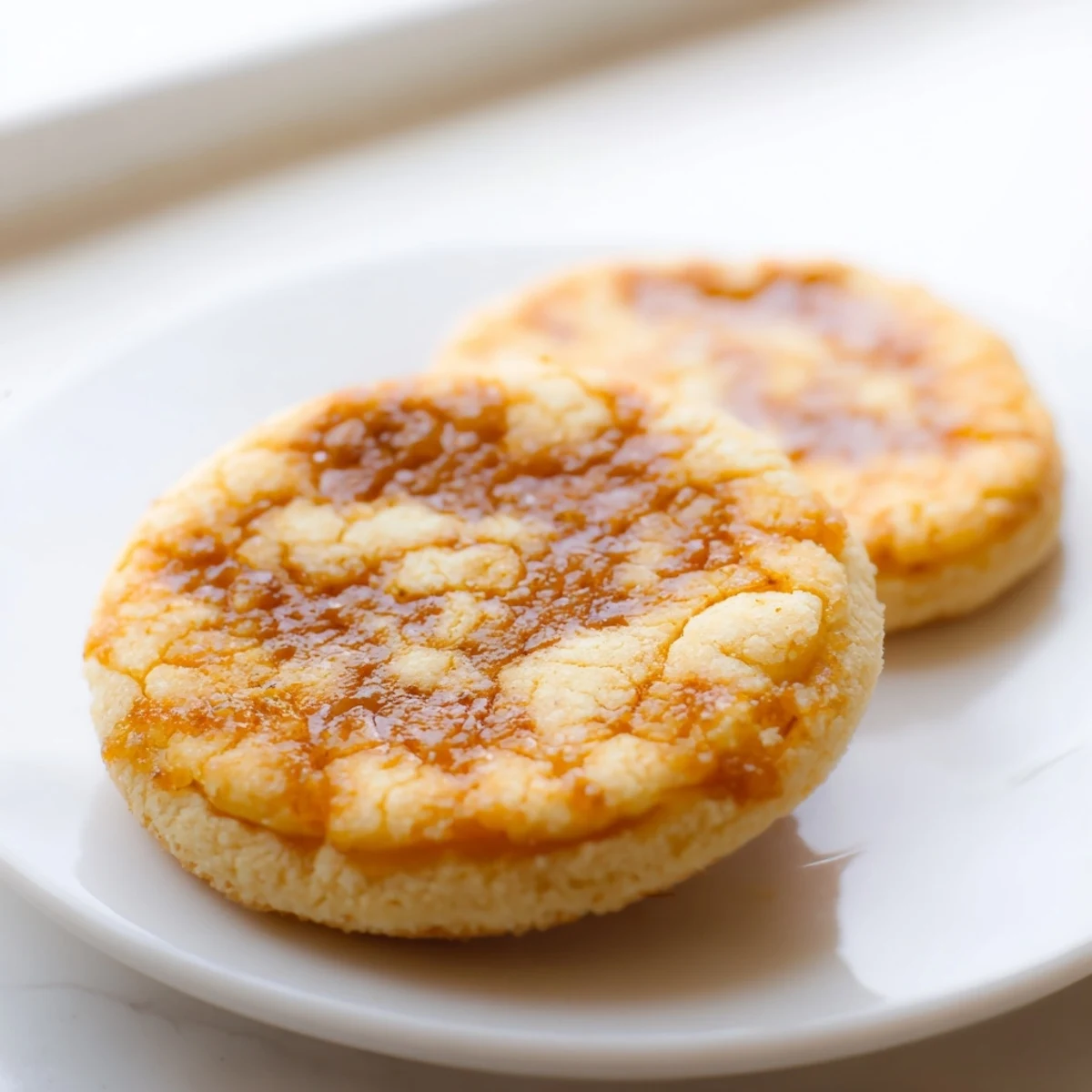 Soft baked crème brûlée cookies featuring crackled caramel crust and tender texture