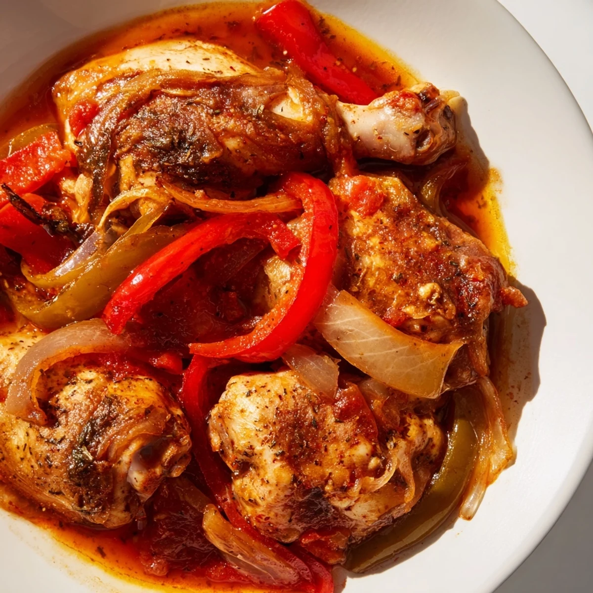 Tender Senegalese chicken served over fluffy white rice topped with fresh chopped parsley garnish