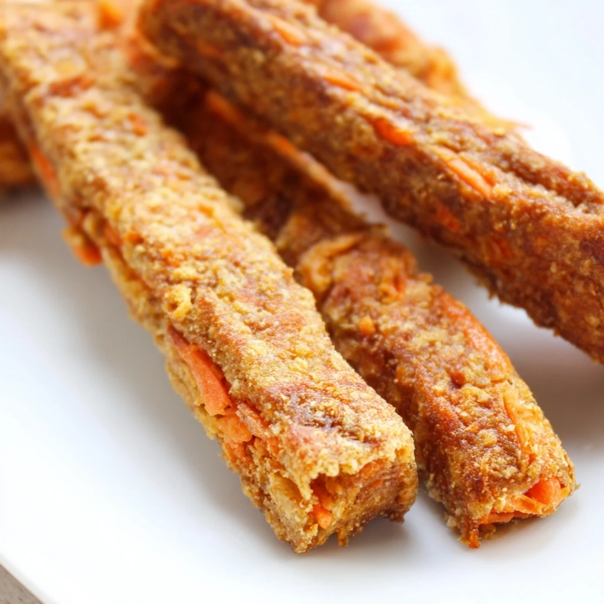 Homemade apple carrot dog chew sticks with a firm crunchy texture perfect for rewarding pups