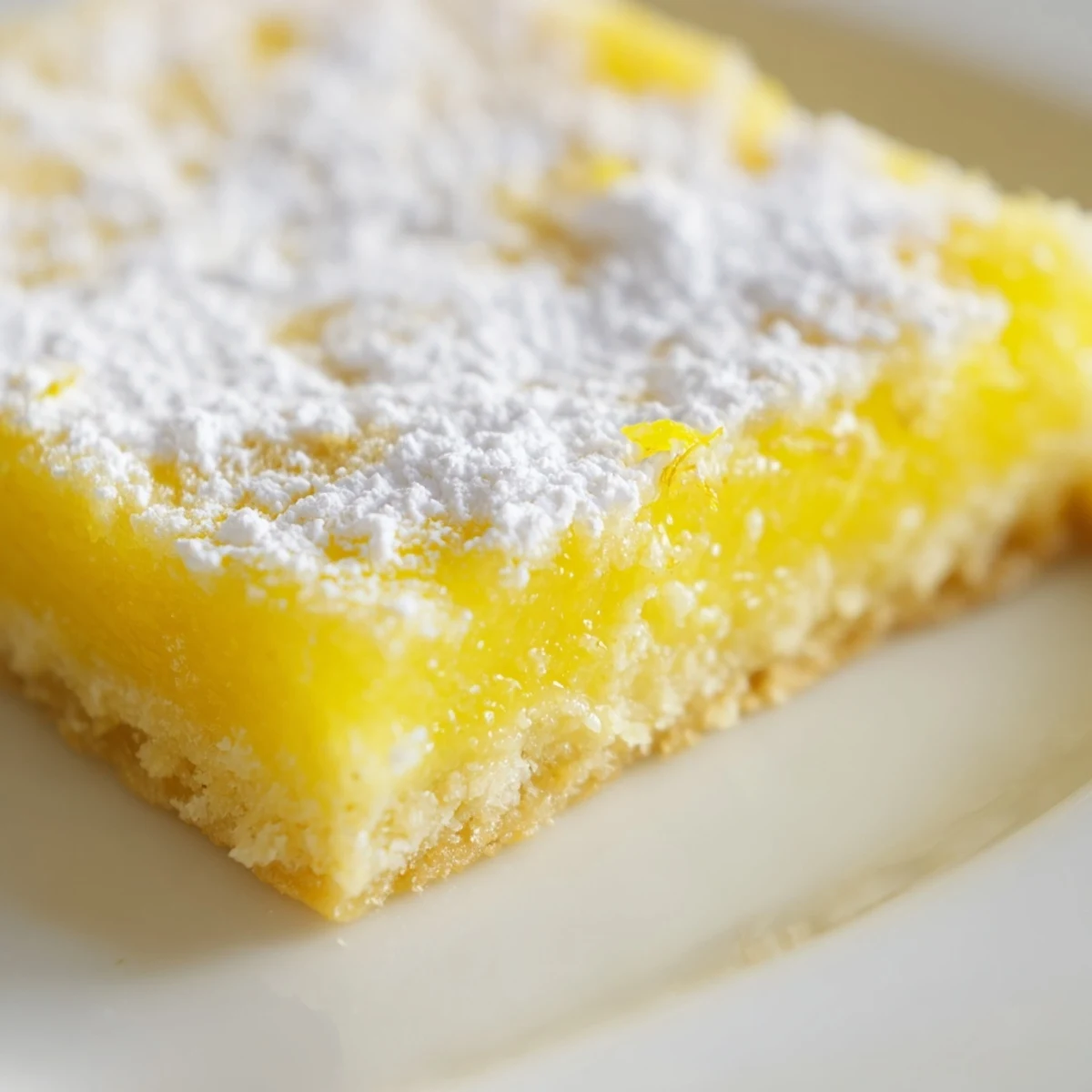 Freshly baked lemon bars with a flaky shortbread crust and glossy citrus topping