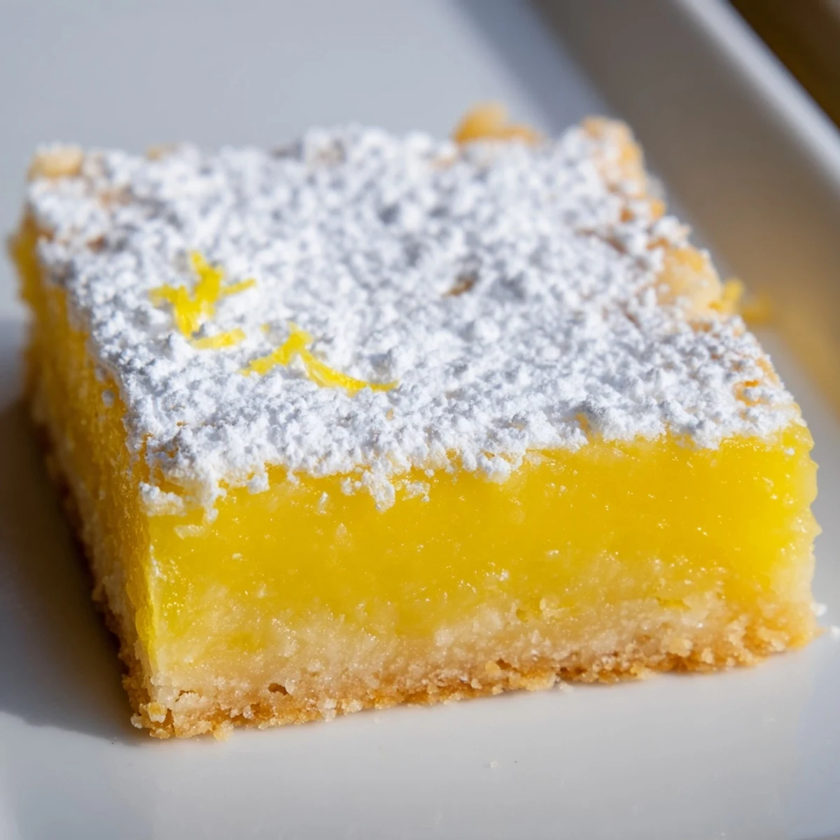 Tangy lemon bars cut into squares showing bright yellow filling and buttery crust