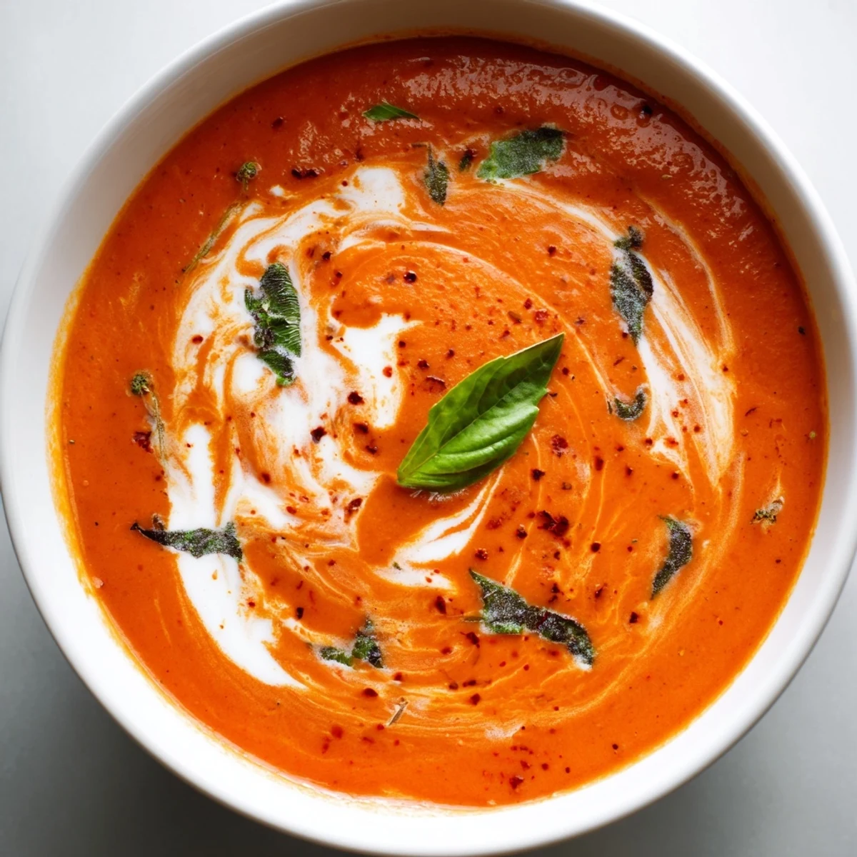 Velvety fire roasted tomato soup steaming in a rustic bowl with crusty bread