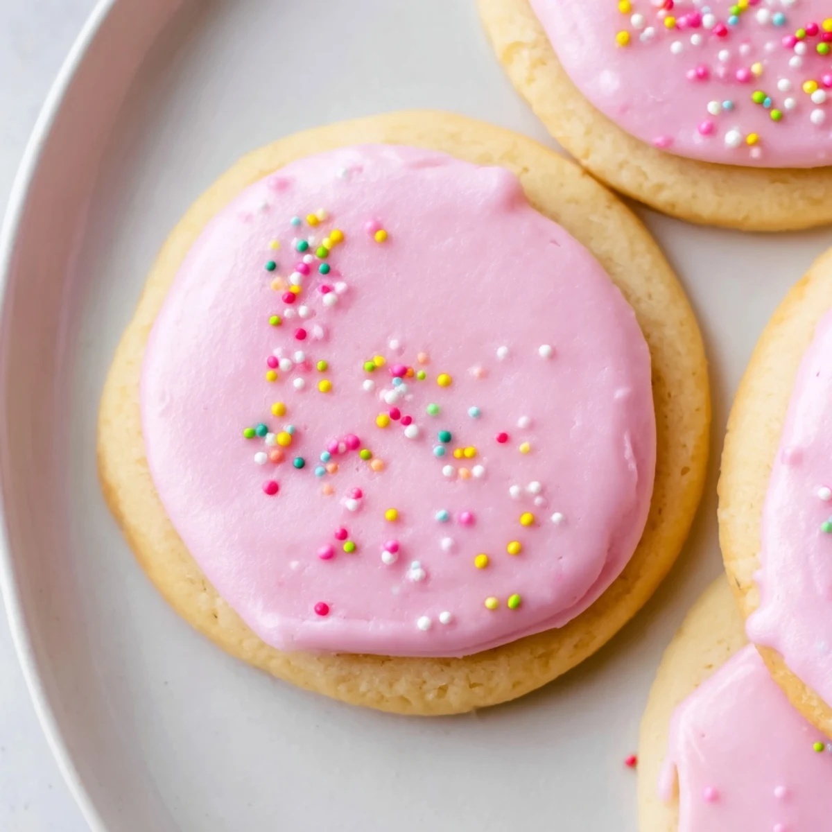 Buttery Easter cookies shaped like eggs and bunnies arranged on a white platter