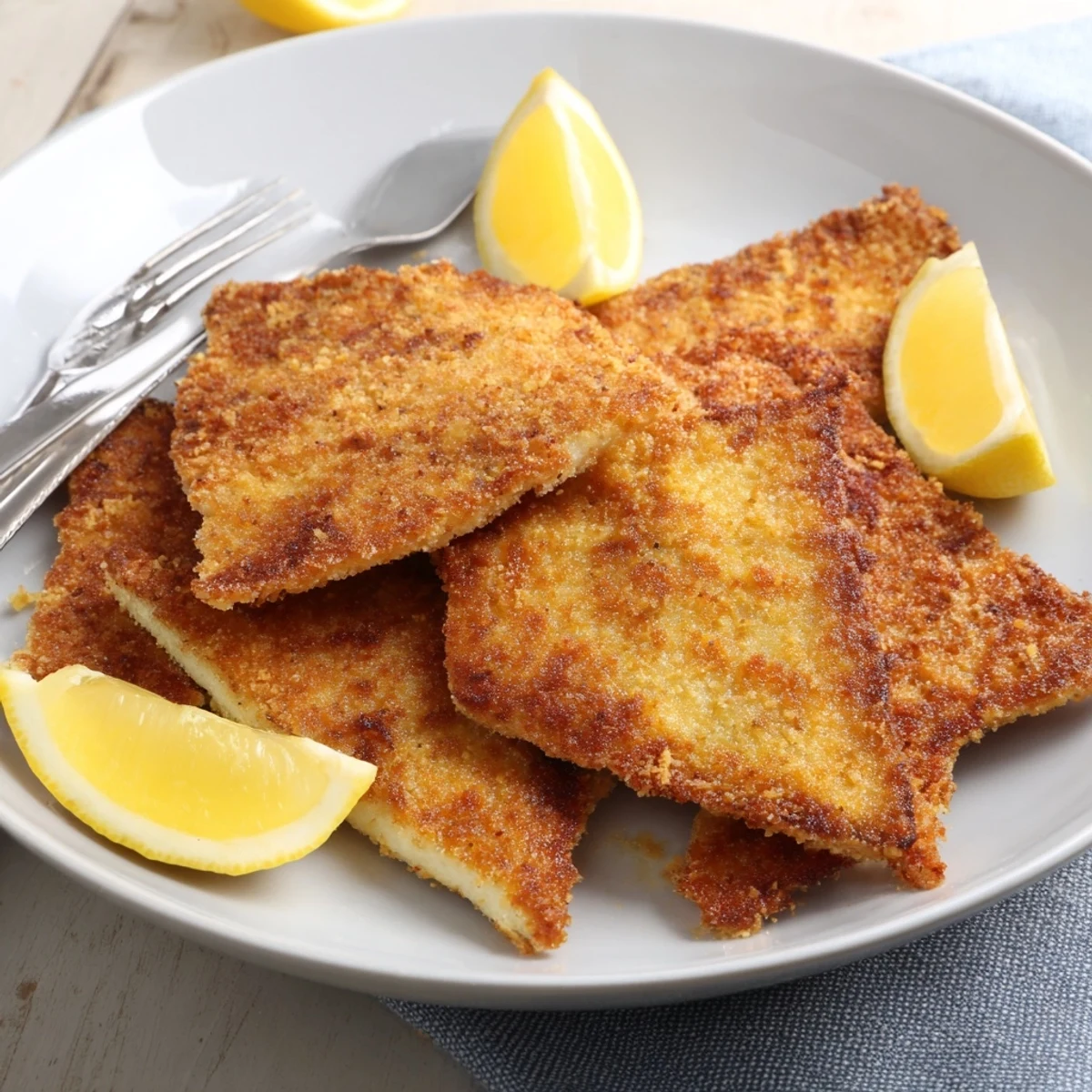 Golden crispy Greek fried cheese sizzling in pan with fresh lemon wedges nearby