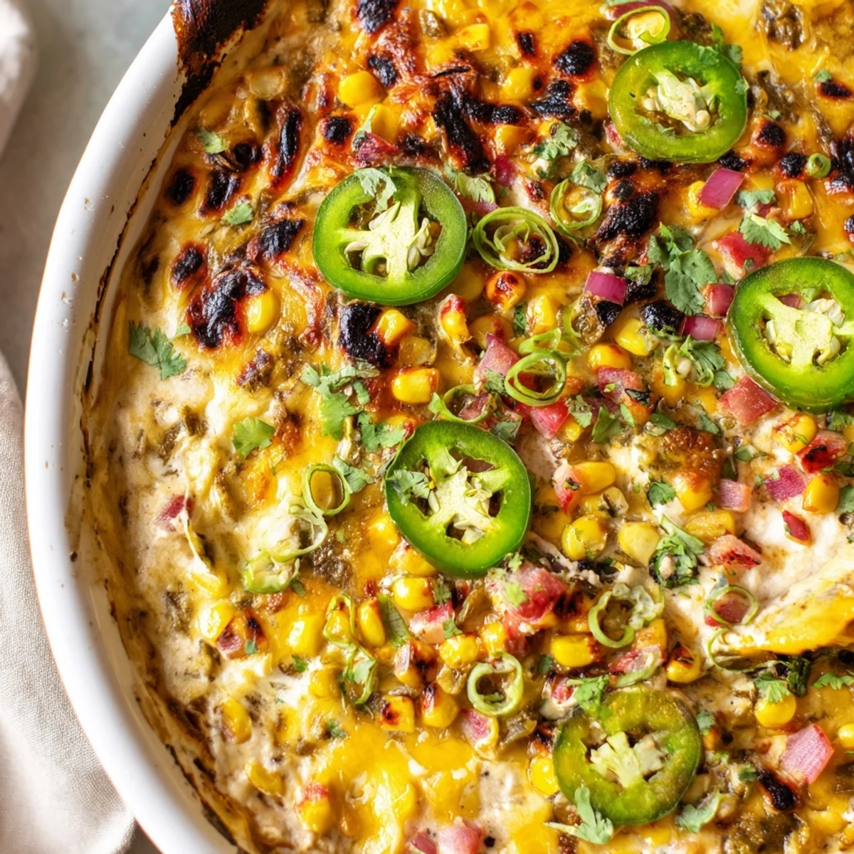 Golden melted Spicy Roasted Jalapeno Cowboy Cream Cheese Dip topped with fresh cilantro and jalapeno slices