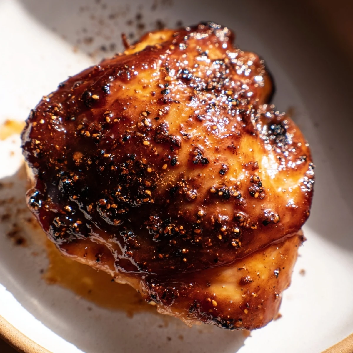 Golden Savory Glazed Chicken with crispy skin served over fragrant herb rice with roasted potatoes