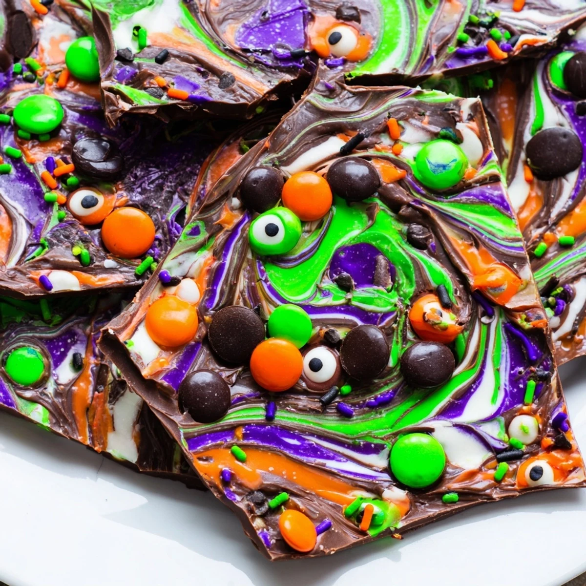 Marbled Melting Witches Bark broken into rustic pieces on parchment paper