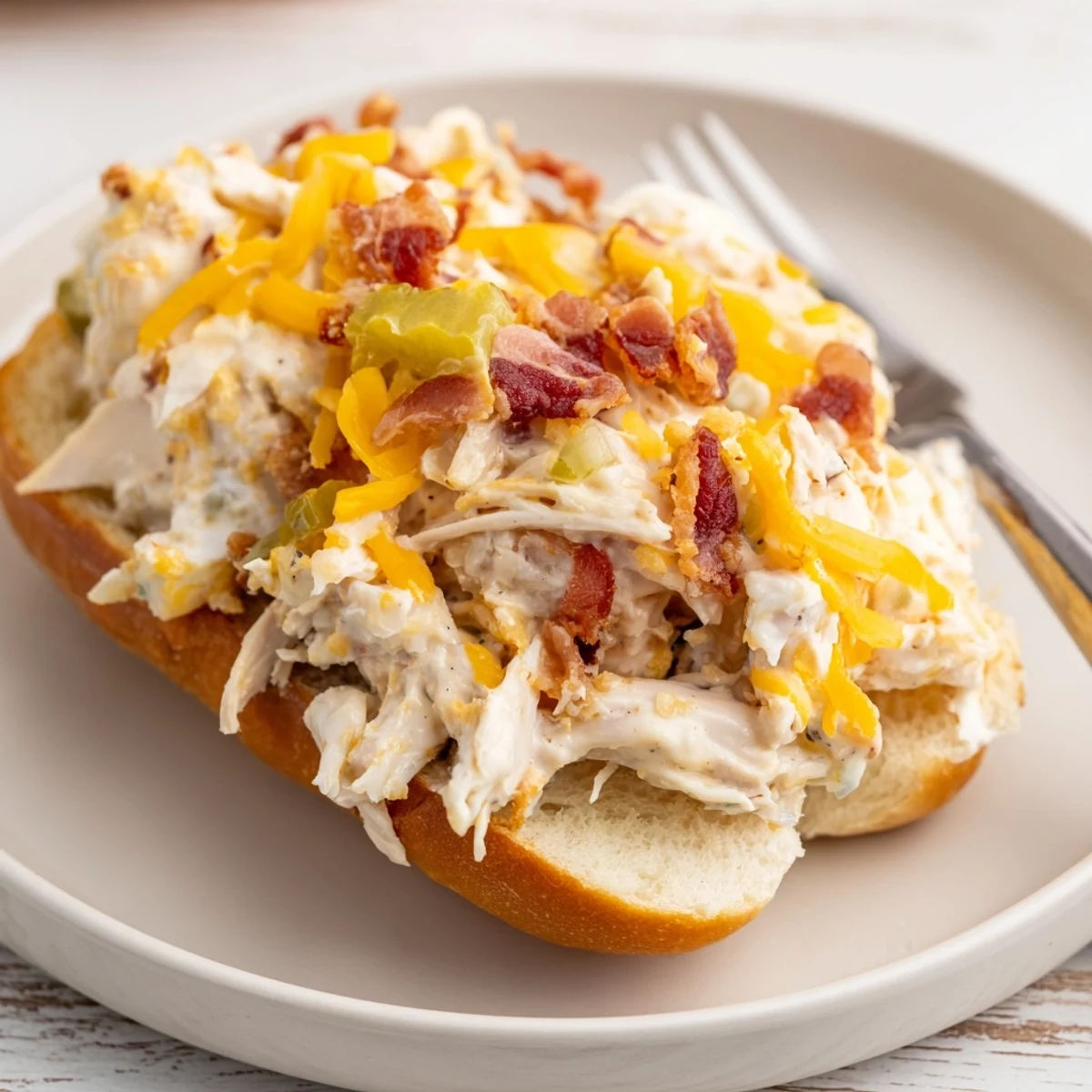 Golden brioche Crack Chicken Sandwiches oozing creamy ranch chicken, garnished with pickles