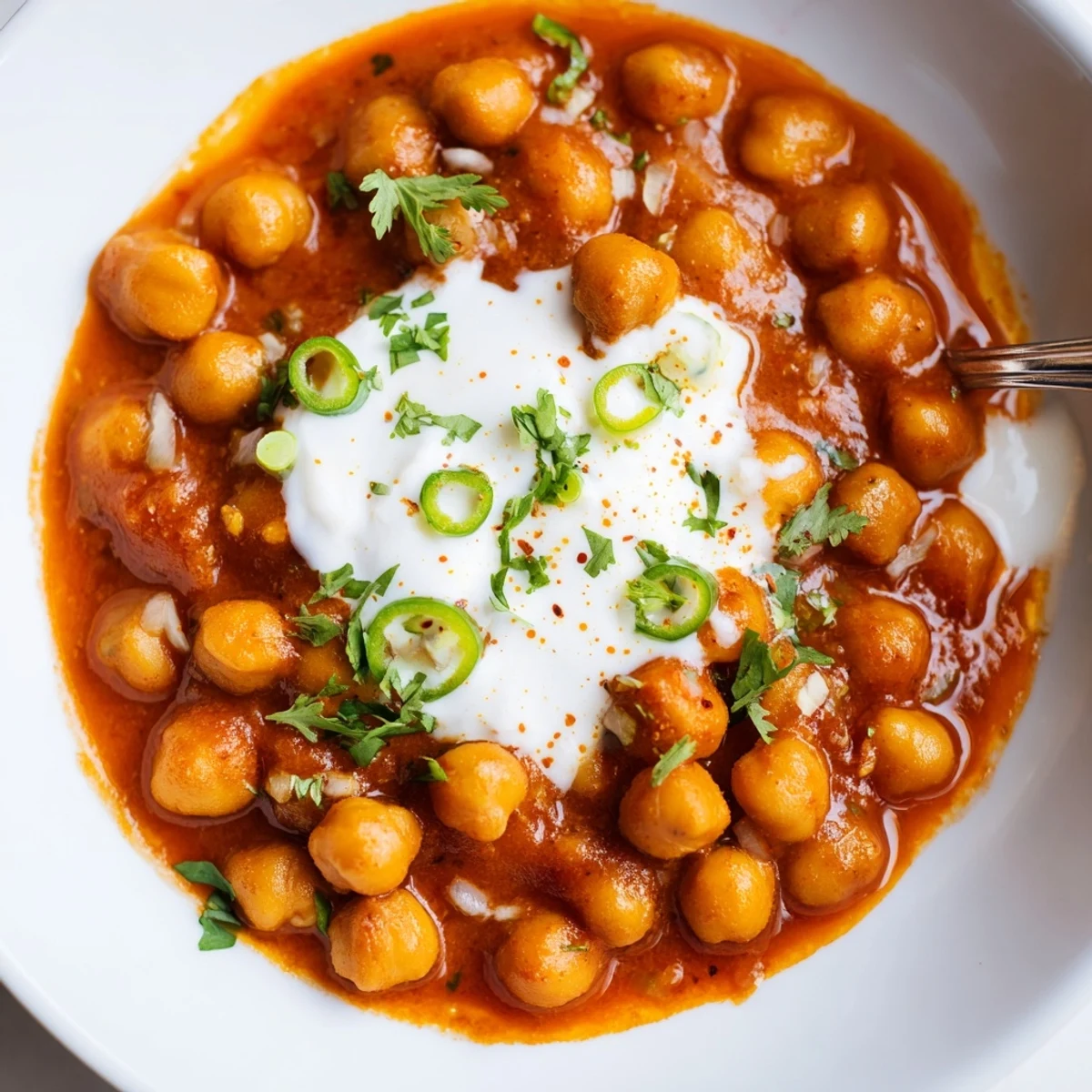 Protein-packed Greek Yogurt Chickpea Curry plated for weeknight dinner, steaming and fragrant.