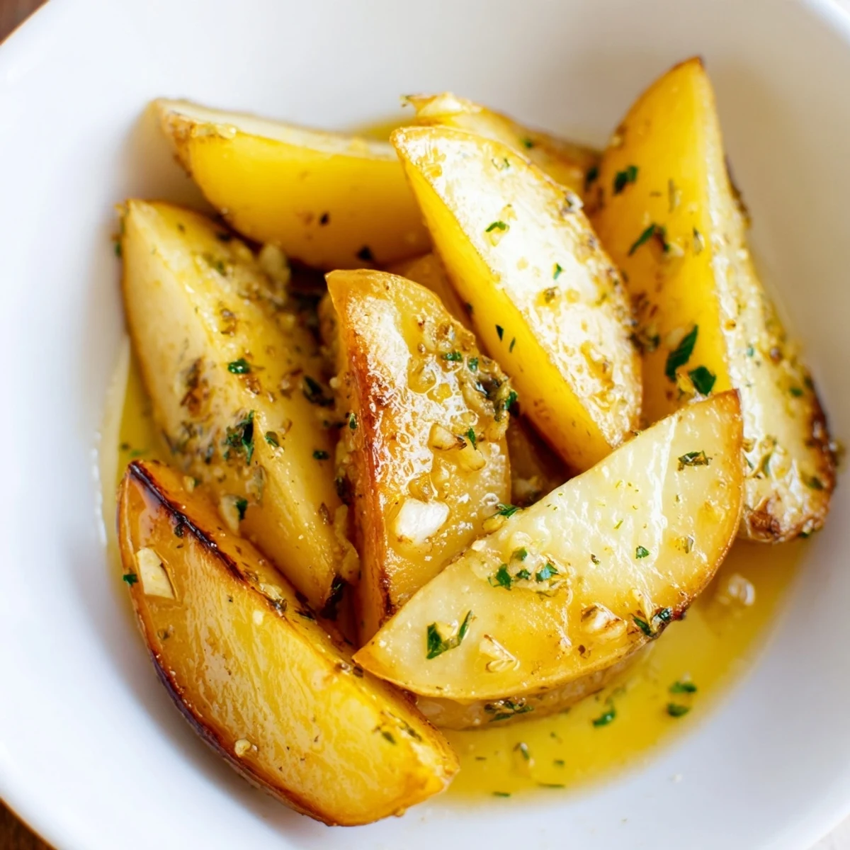 Close-up of Authentic Greek Lemon Potatoes Recipe crisp edges, tender centers, garlic aroma