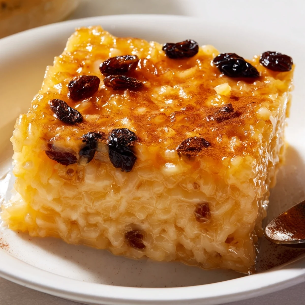 Warm Delicious Condensed Milk Baked Rice Pudding Recipe To Try, golden top and cinnamon