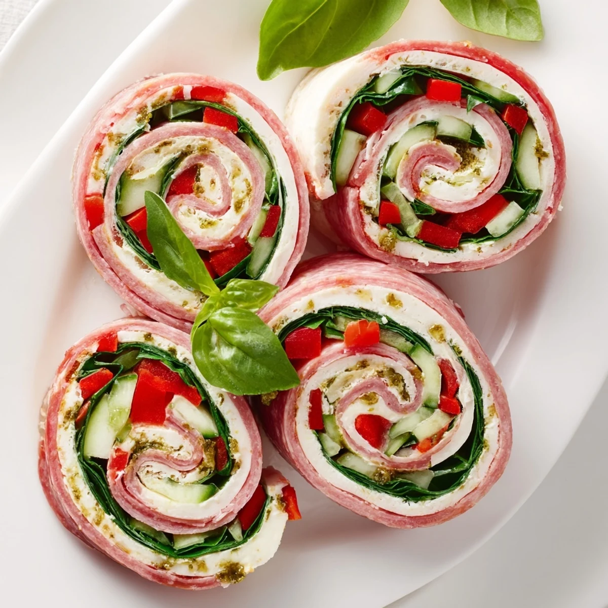 Chilled Italian Pinwheel Sandwiches with savory salami, provolone, and fresh basil