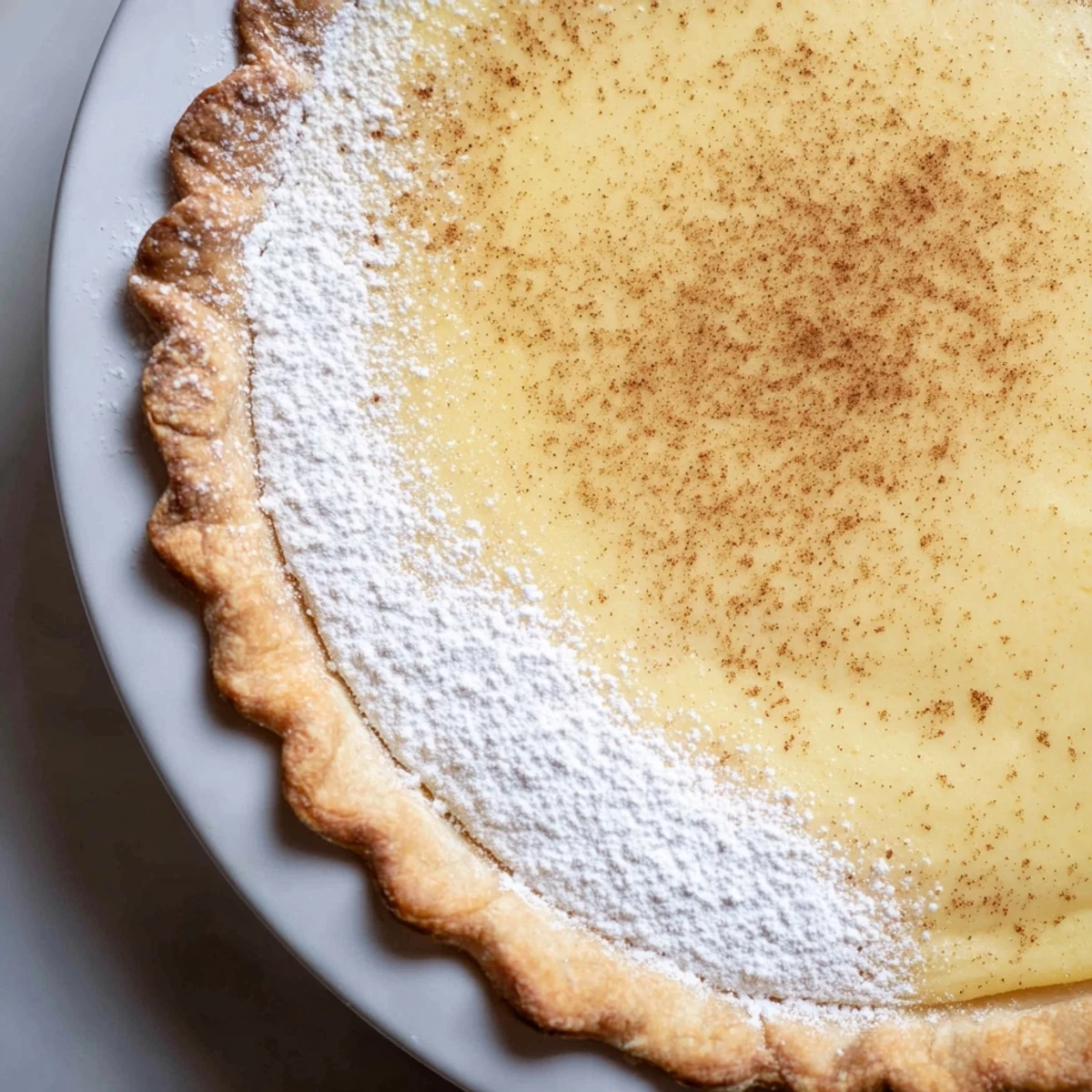 Christmas Eve Custard Pie With Cinnamon Vanilla chilled, sliced and garnished with sugared cranberries
