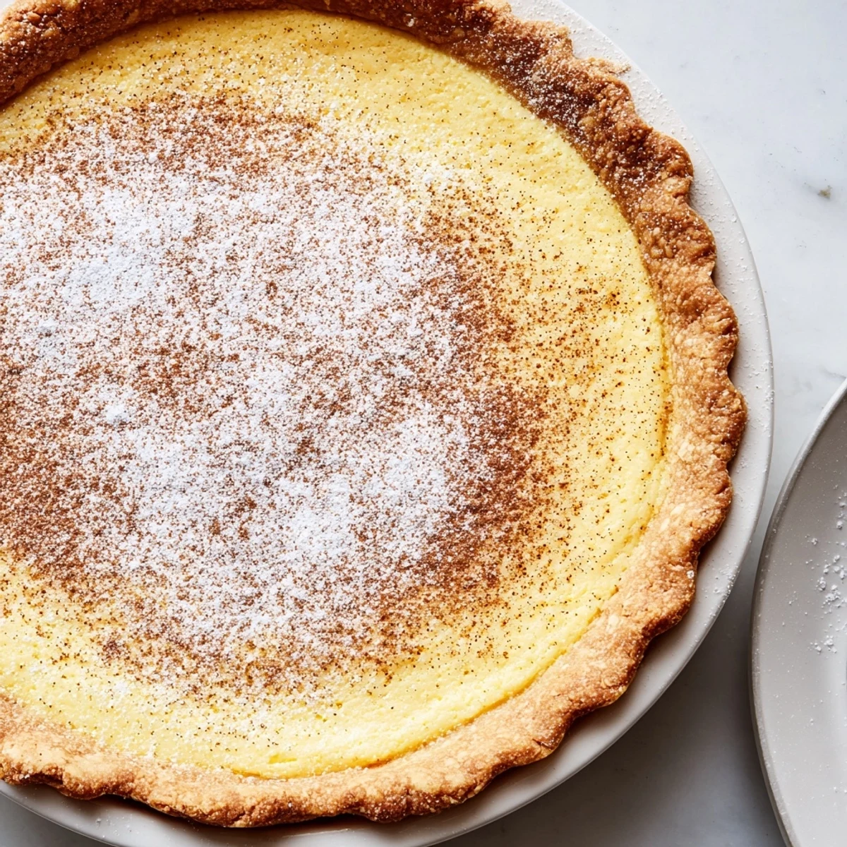 Christmas Eve Custard Pie With Cinnamon Vanilla, warm aroma and flaky golden crust