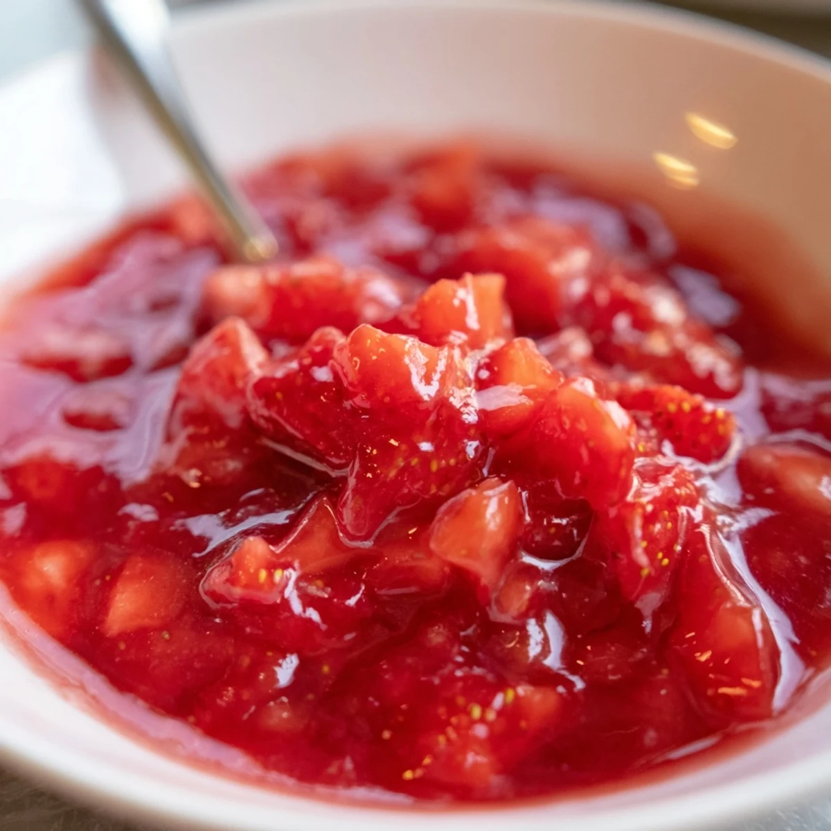 Thick, sweet-tart Strawberry Cake Filling Recipe layered between vanilla buttercream cake.