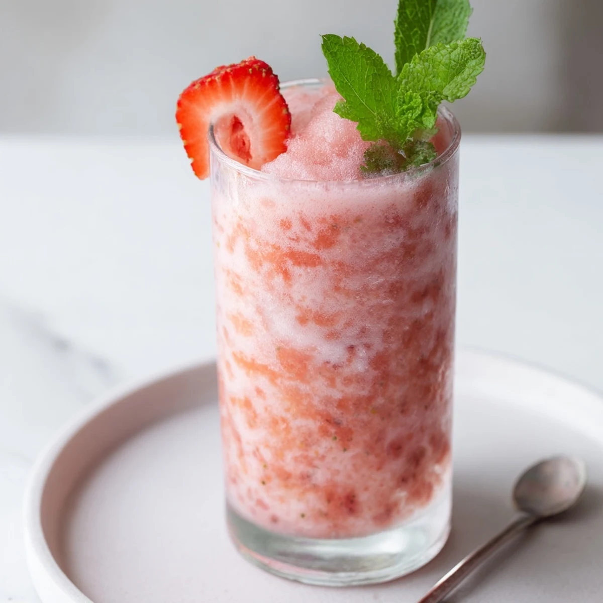 Chilled Strawberry Coconut Cooler recipe in frosty glasses garnished with mint