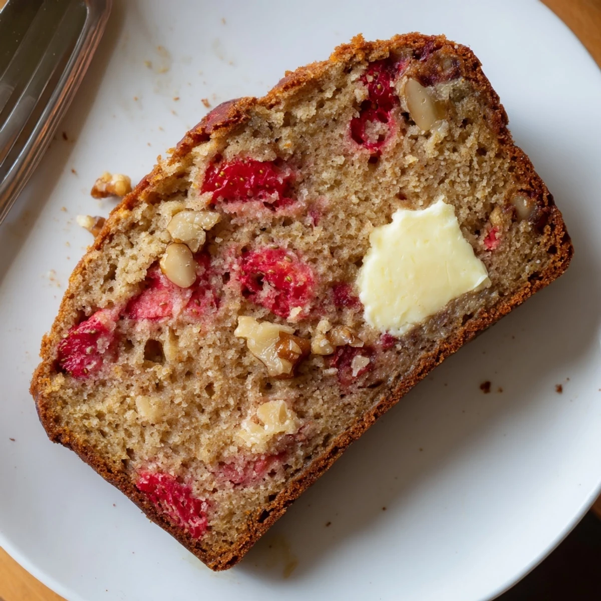 Moist Strawberry Banana Bread Recipe studded with diced strawberries, perfect for breakfast