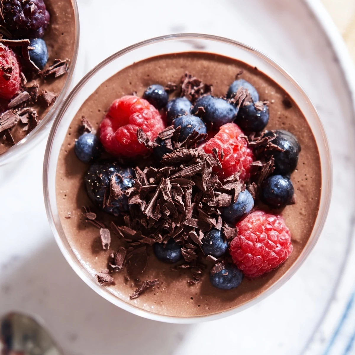 Rich dairy-free chocolate flaxseed pudding served in glass bowls with chopped nuts