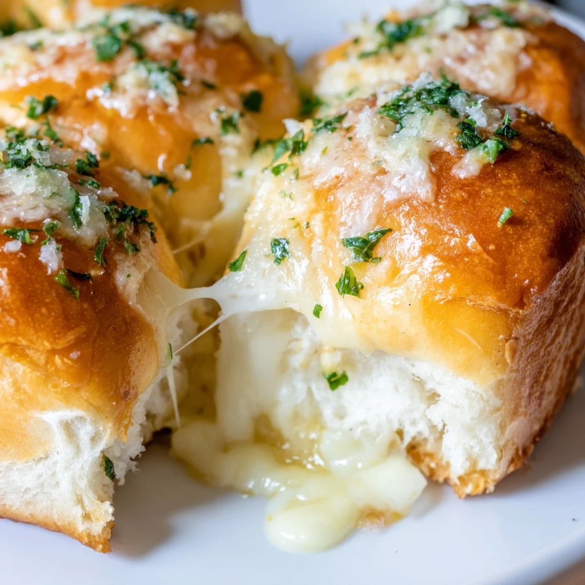 Garlic butter brushed Hawaiian roll sliders baked to crispy perfection with gooey layered cheese and fresh parsley garnish
