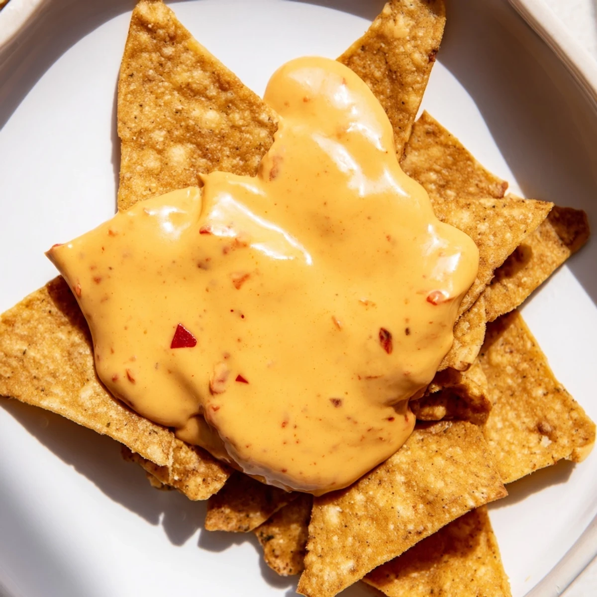 Golden dairy-free nacho cashew cheese sauce served warm in a small white bowl