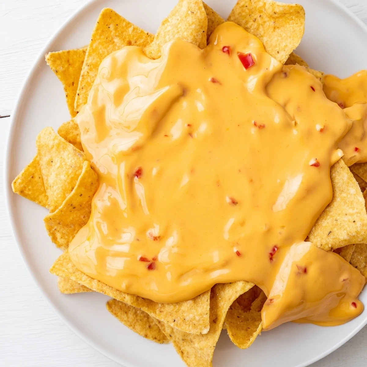 Smooth orange cashew cheese sauce with roasted red pepper being poured from blender