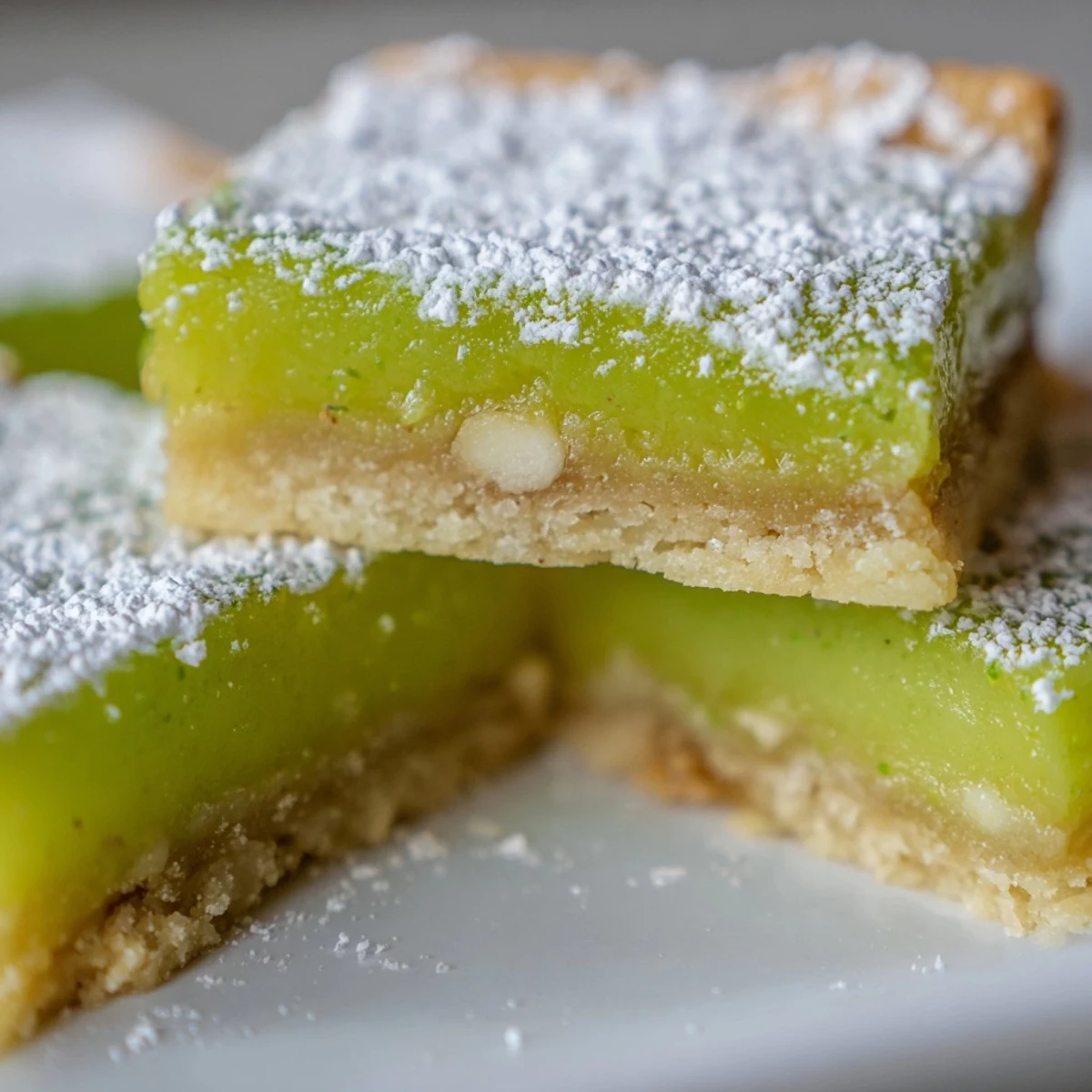 Fresh zesty lime citrus bars garnished with powdered sugar ready for dessert serving