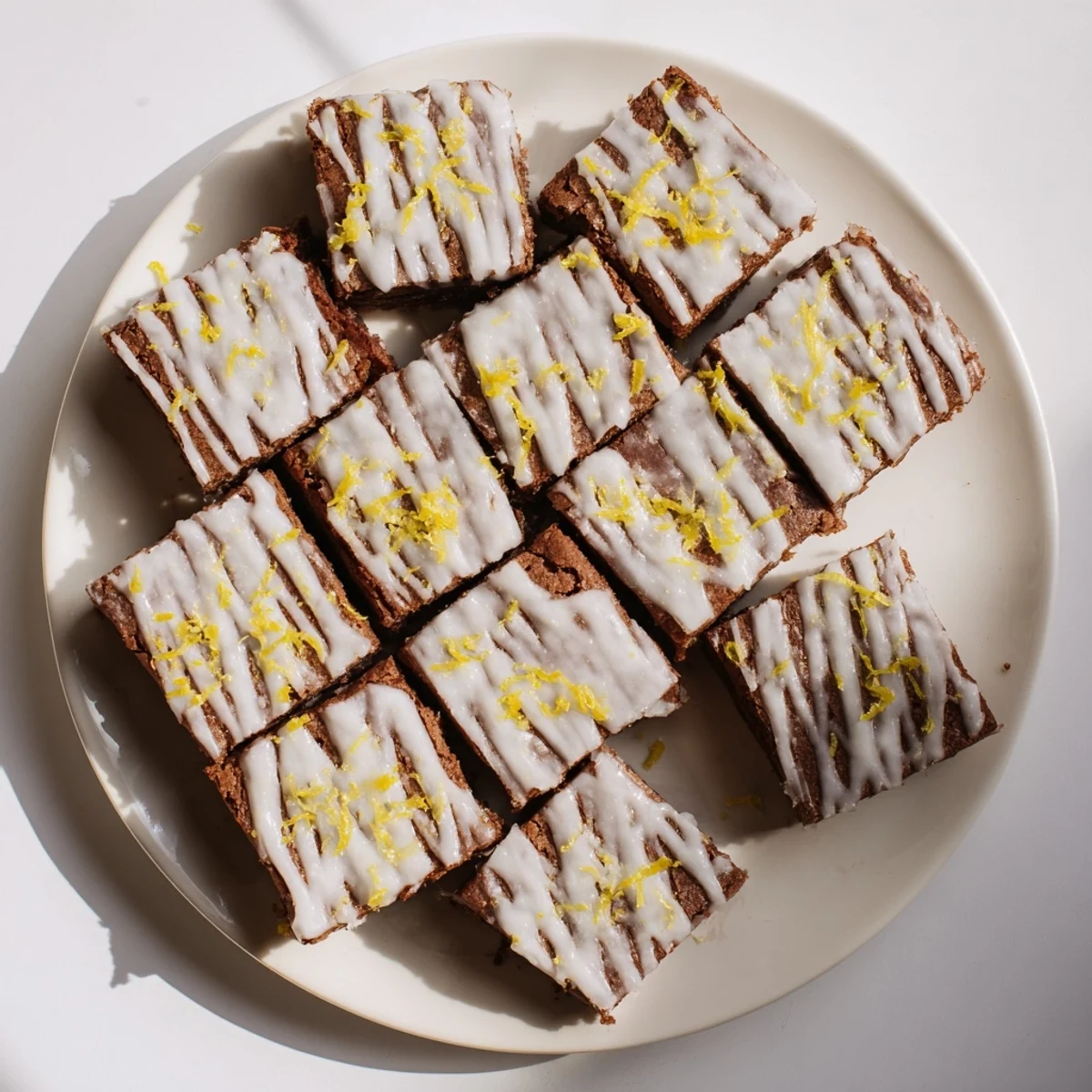 Rich buttery brownies infused with bright lemon flavor glazed with powdered sugar icing and lemon zest