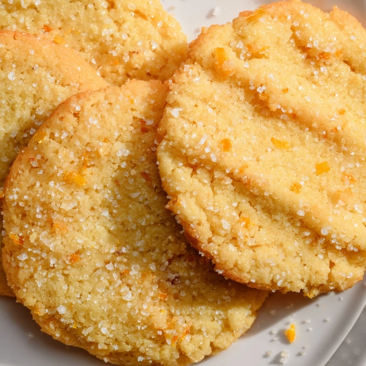 Buttery orange sugar zest cookies garnished with fresh citrus zest on white plate