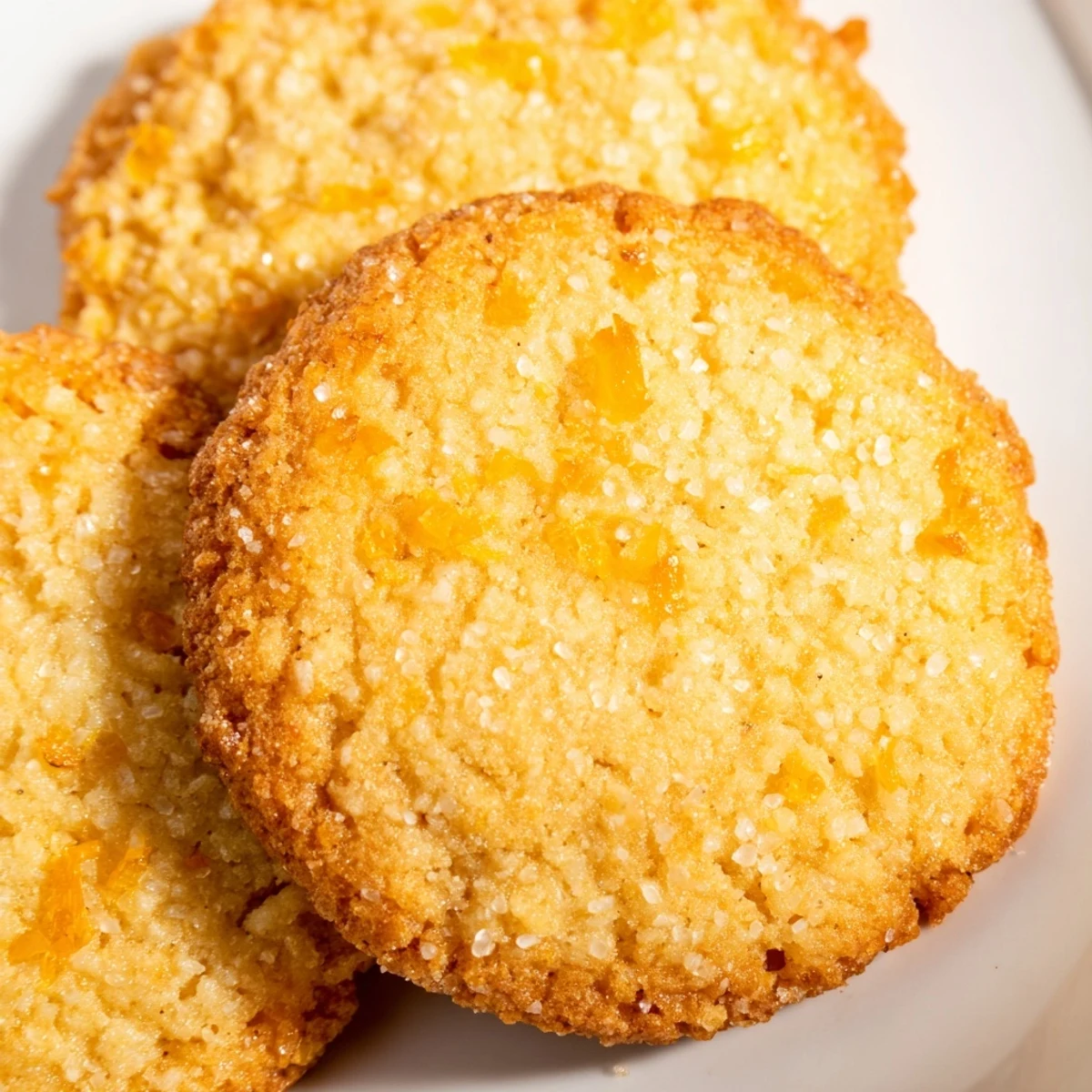 Homemade orange sugar zest cookies stacked high with visible orange speckles throughout