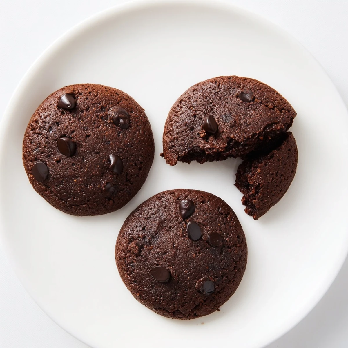 Freshly baked chocolate espresso cookies cooling on a wire rack, their rich dark edges glistening with chocolate