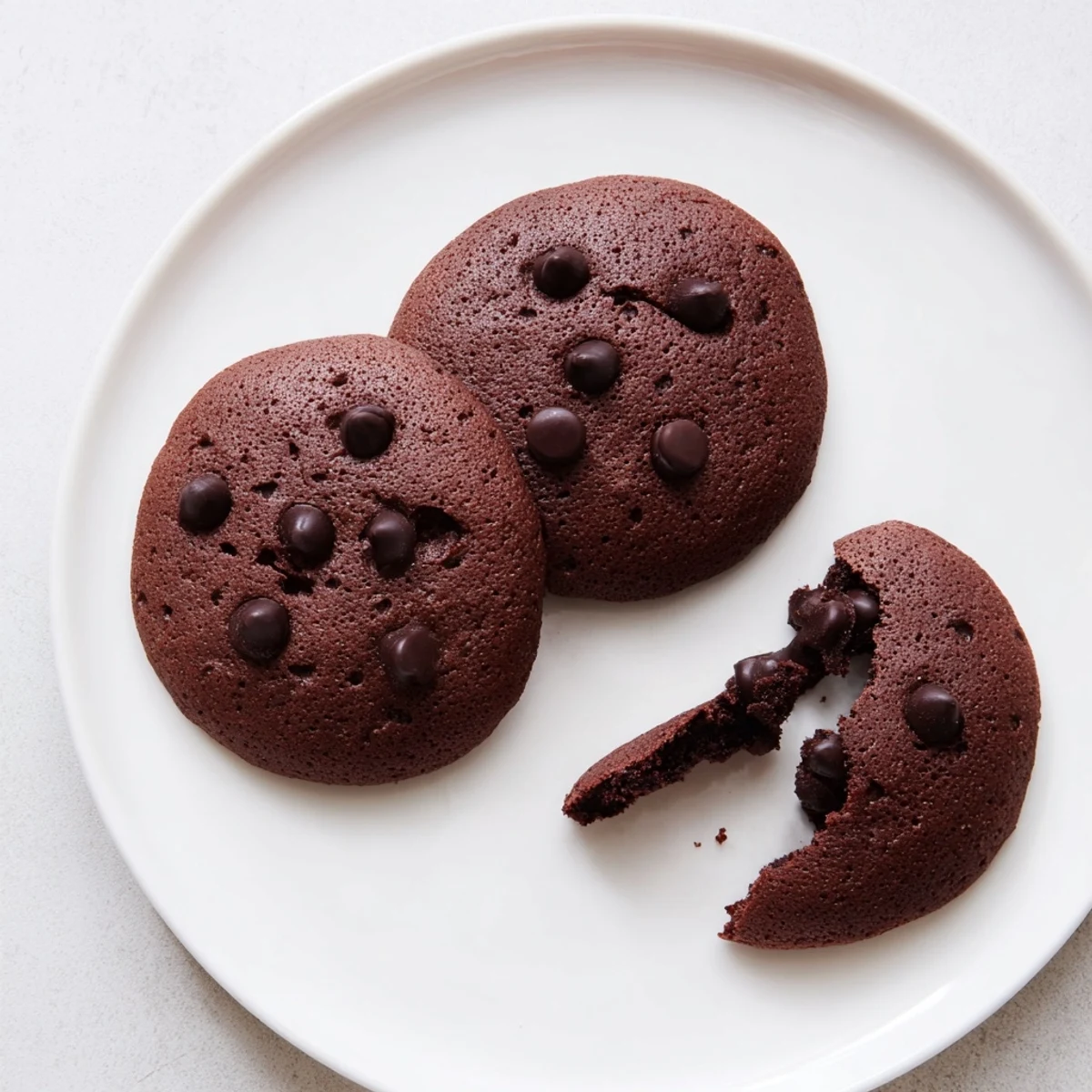 Warm chocolate espresso cookies on a marble surface, steam rising from these soft, coffee-infused treats with chocolate chunks visible