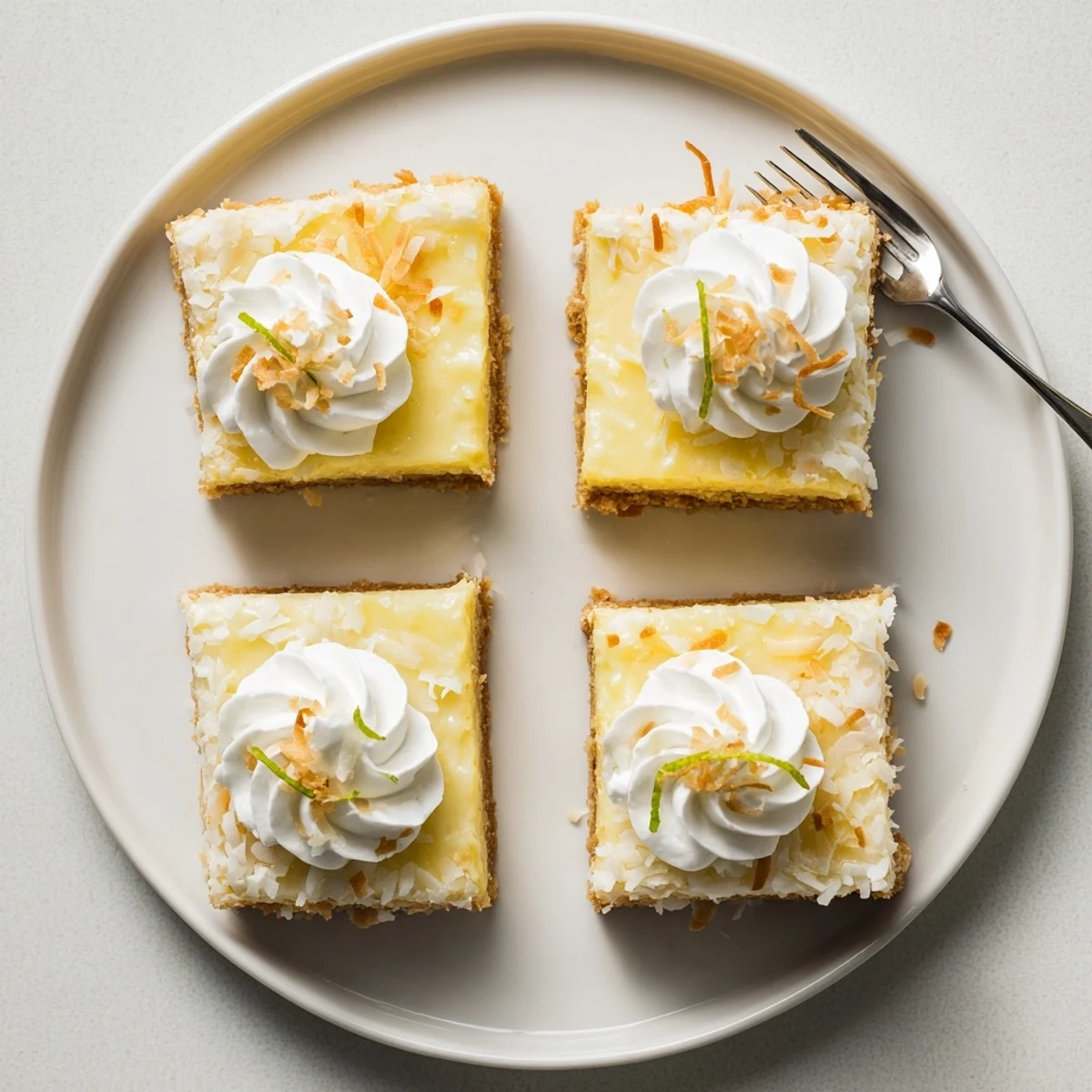 Sliced Tropical Chill Coconut Lime Bars on parchment, bright lime zest  