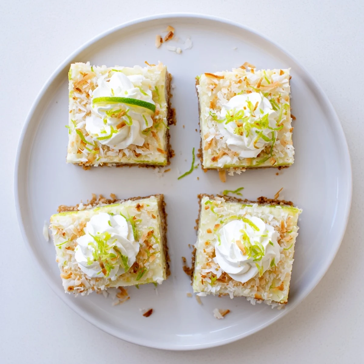 Tropical Chill Coconut Lime Bars chilled, creamy filling, toasted coconut garnish  