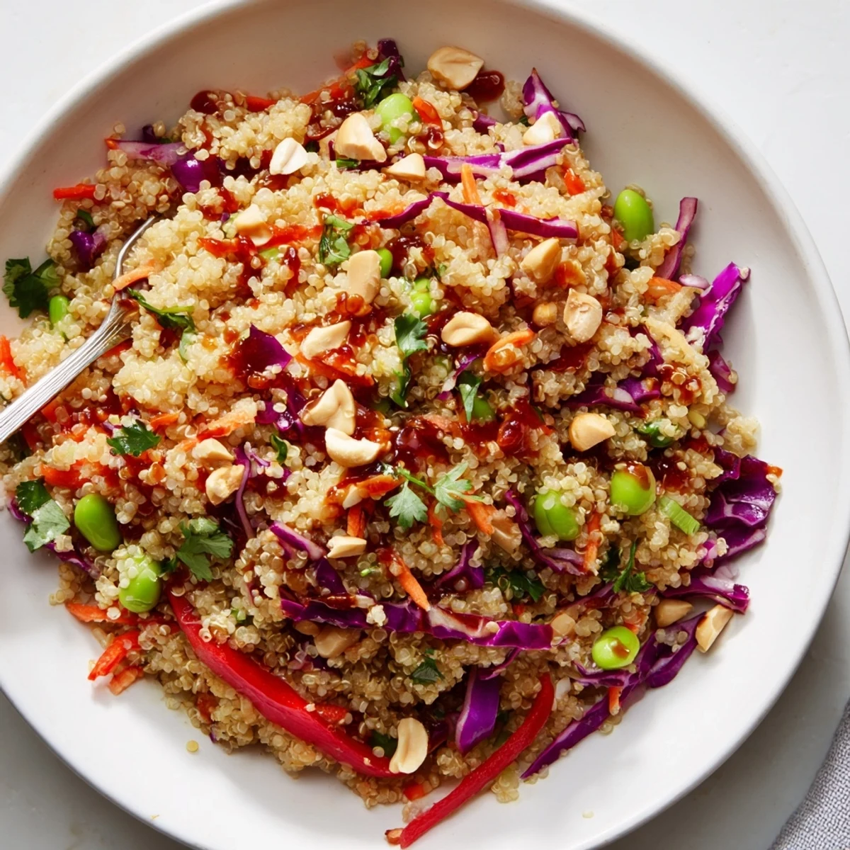 Asian Dressing Quinoa Salad with fluffy quinoa, crunchy cabbage, zesty sesame lime dressing