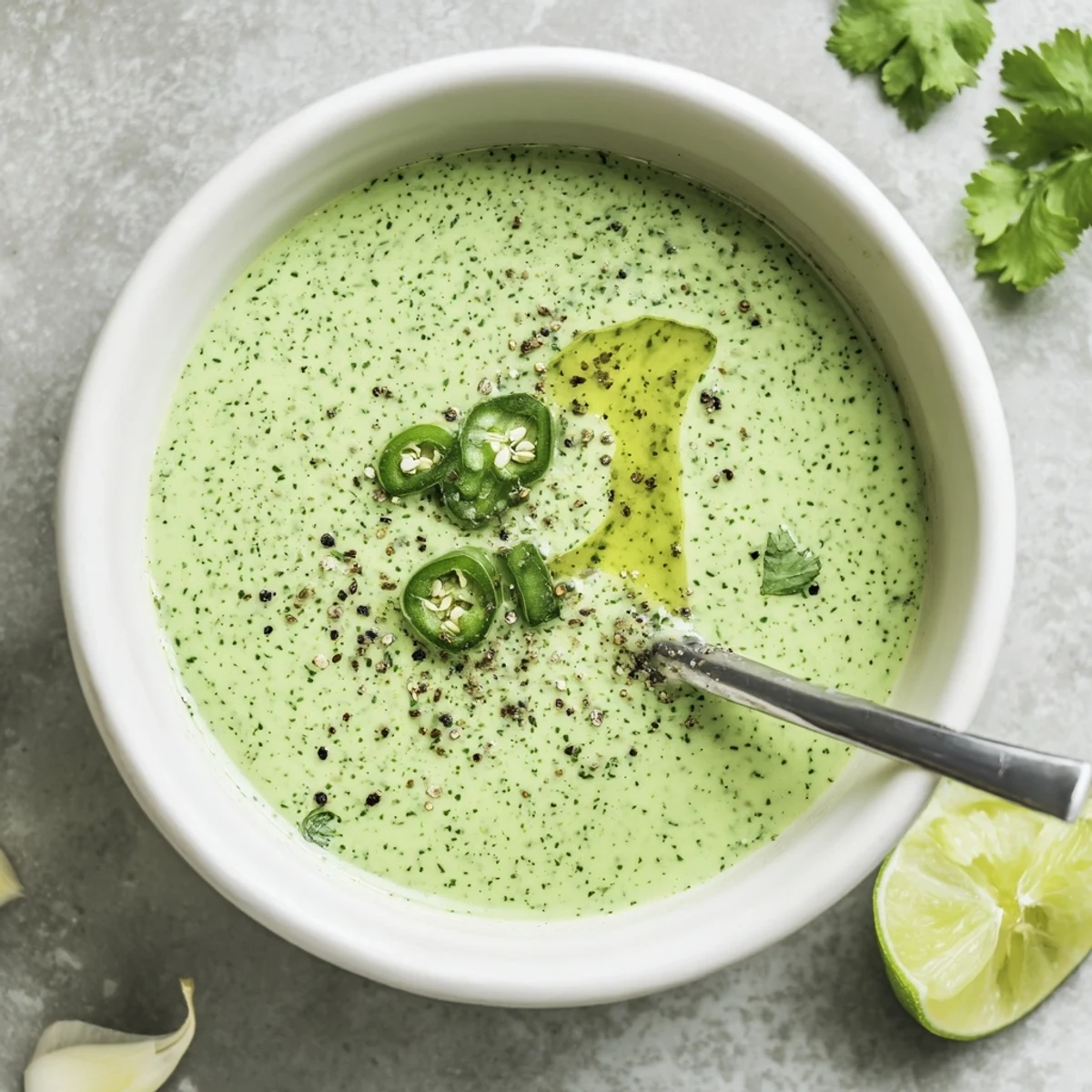 Bright, zesty Cilantro Lime Fresh Dressing drizzled over mixed greens, herbaceous aroma