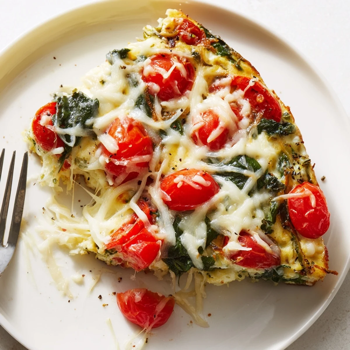 Golden slice of Italian Impossible Pie resting on wooden board, bubbling cheese