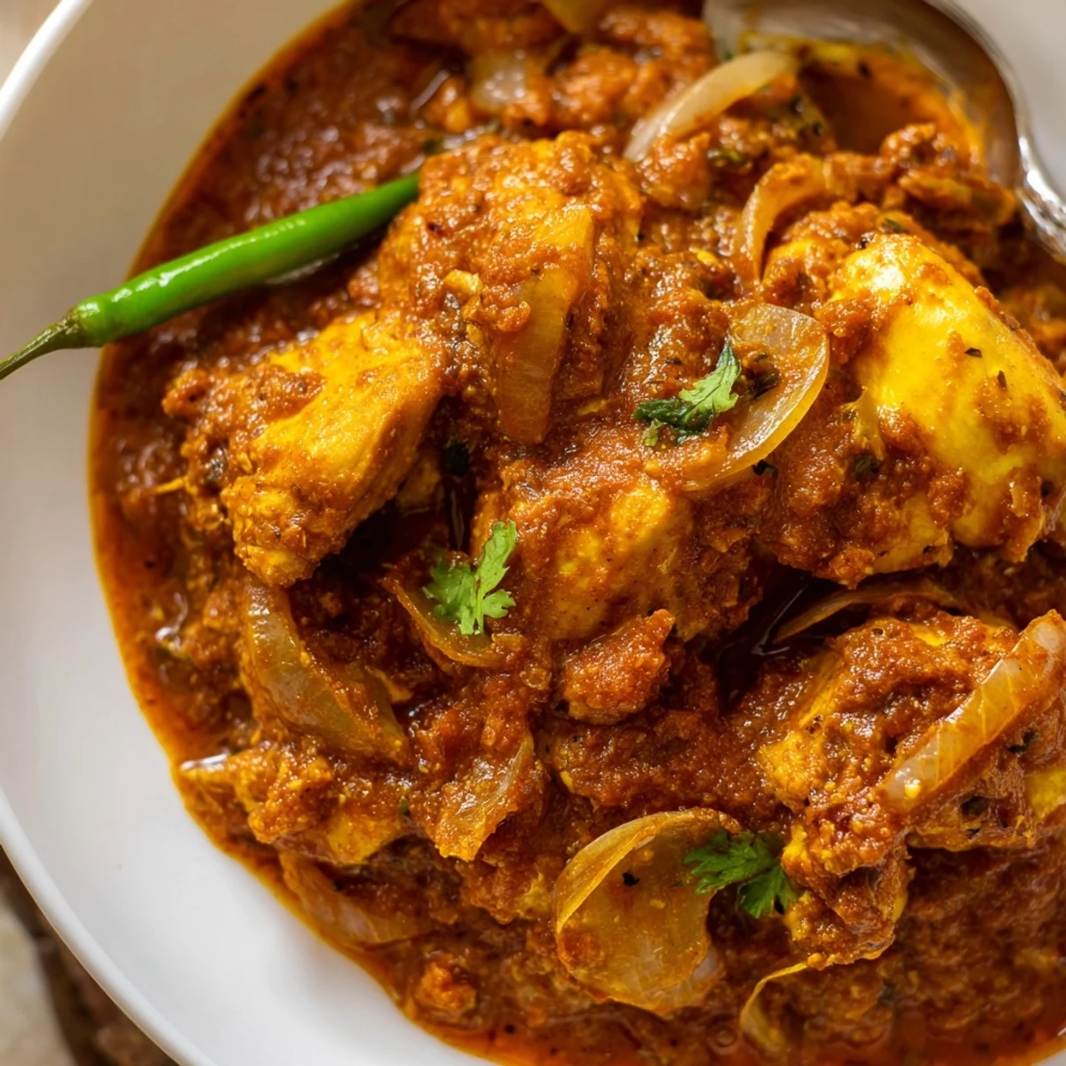 Heavenly Homemade Indian Chicken Curry simmered to rich, spiced gravy over rice.