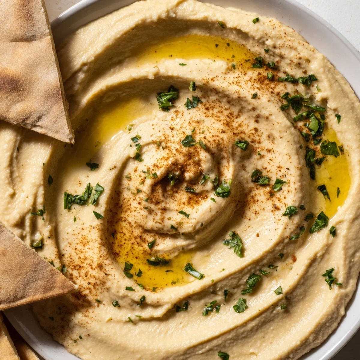 Silky Smooth Hummus served with warm pita and crunchy vegetable sticks