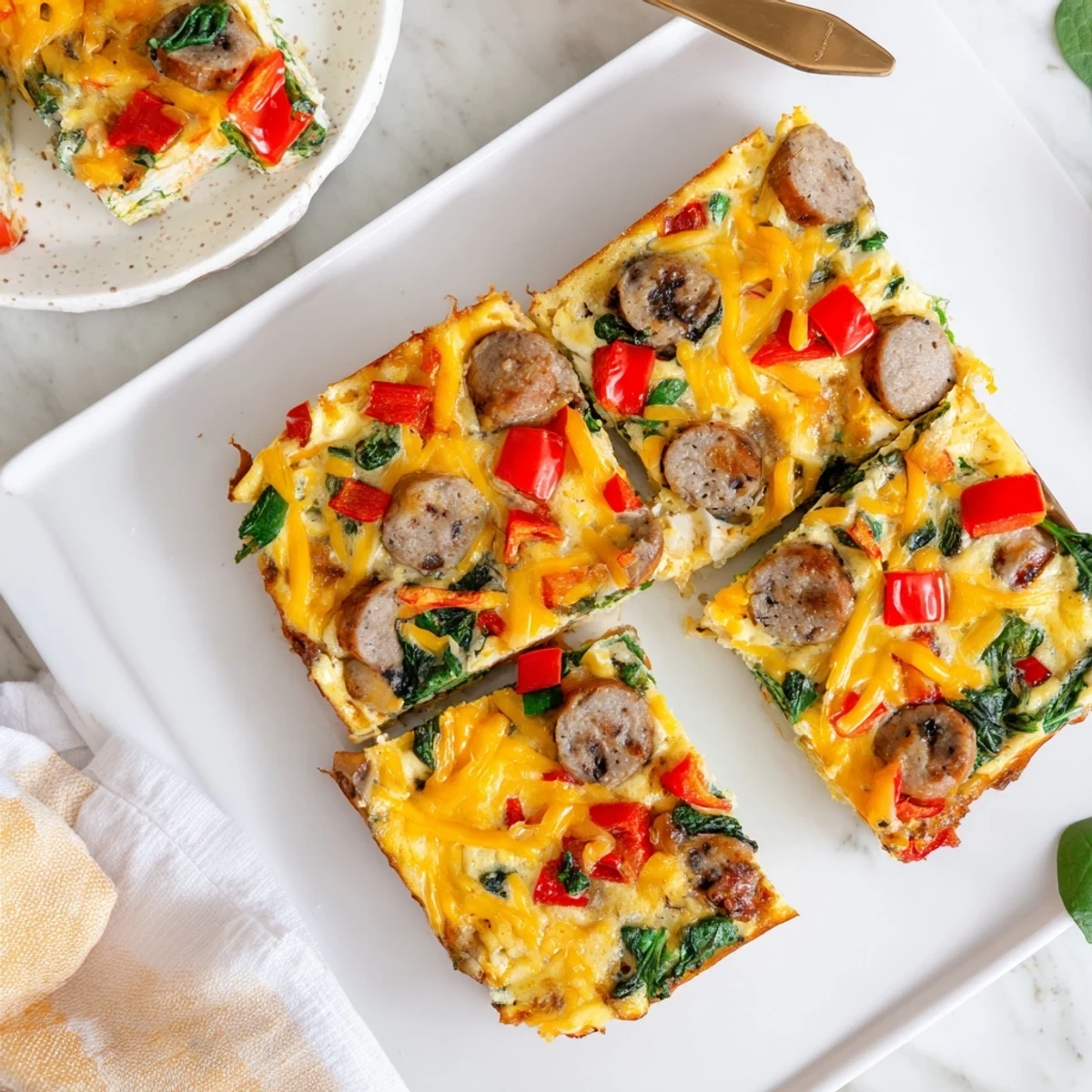 Baked high protein egg casserole served warm with fluffy texture and vegetable garnish