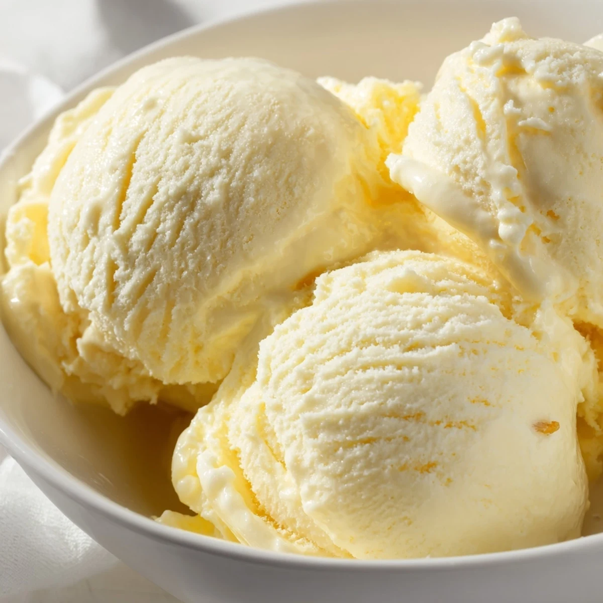 Smooth vanilla ice cream swirled in an ice cream maker, churning into frozen custard