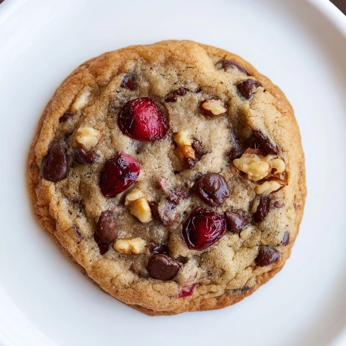 Golden brown maraschino cherry chocolate chip cookies fresh from the oven with melty chocolate chunks