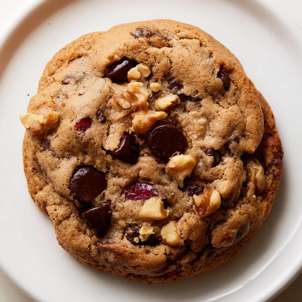 Stack of chewy maraschino cherry chocolate chip cookies topped with whole cherries and chocolate drizzle