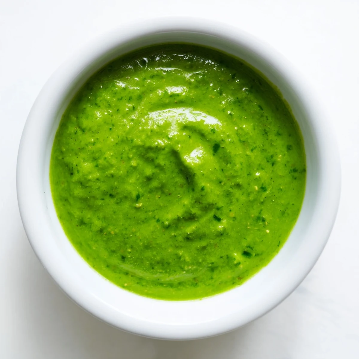 Vibrant aji verde sauce served in a small glass dish with fresh cilantro garnish