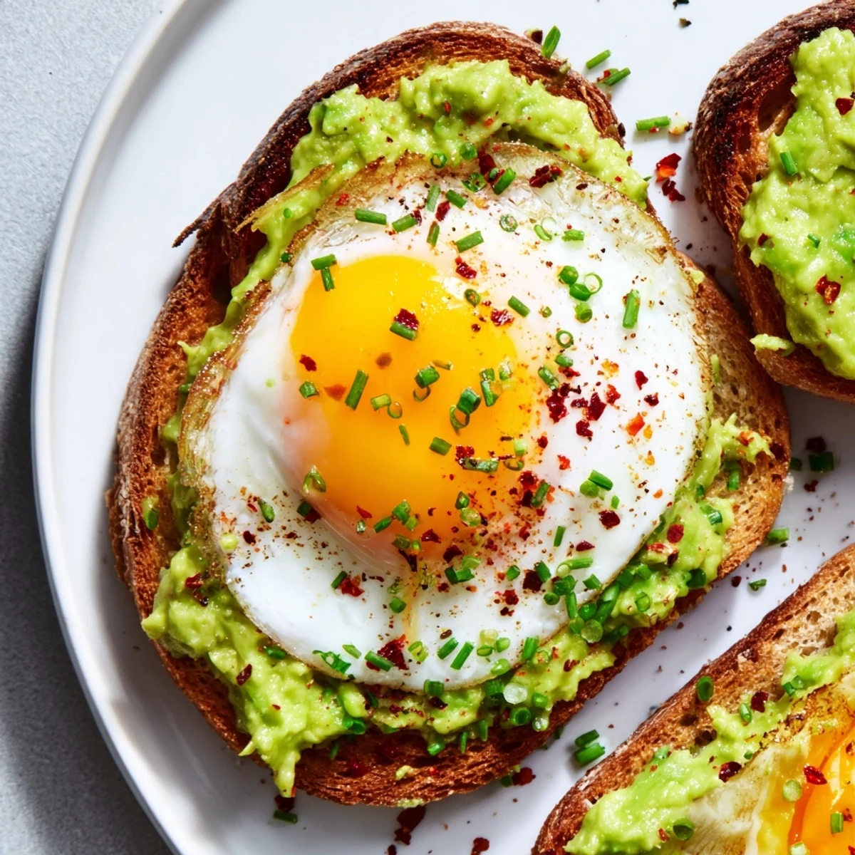 Golden toasted sourdough topped with creamy mashed avocado and a perfectly cooked fried egg