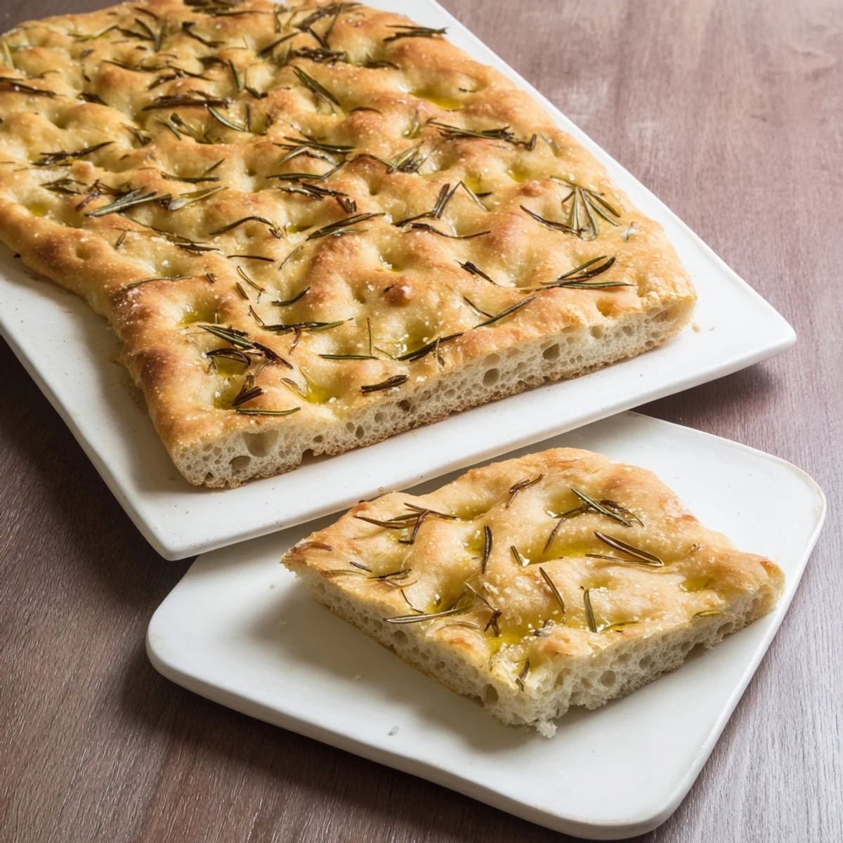 Rustic Italian focaccia with olive oil dimpling and herbs, perfect for dipping and sandwiches