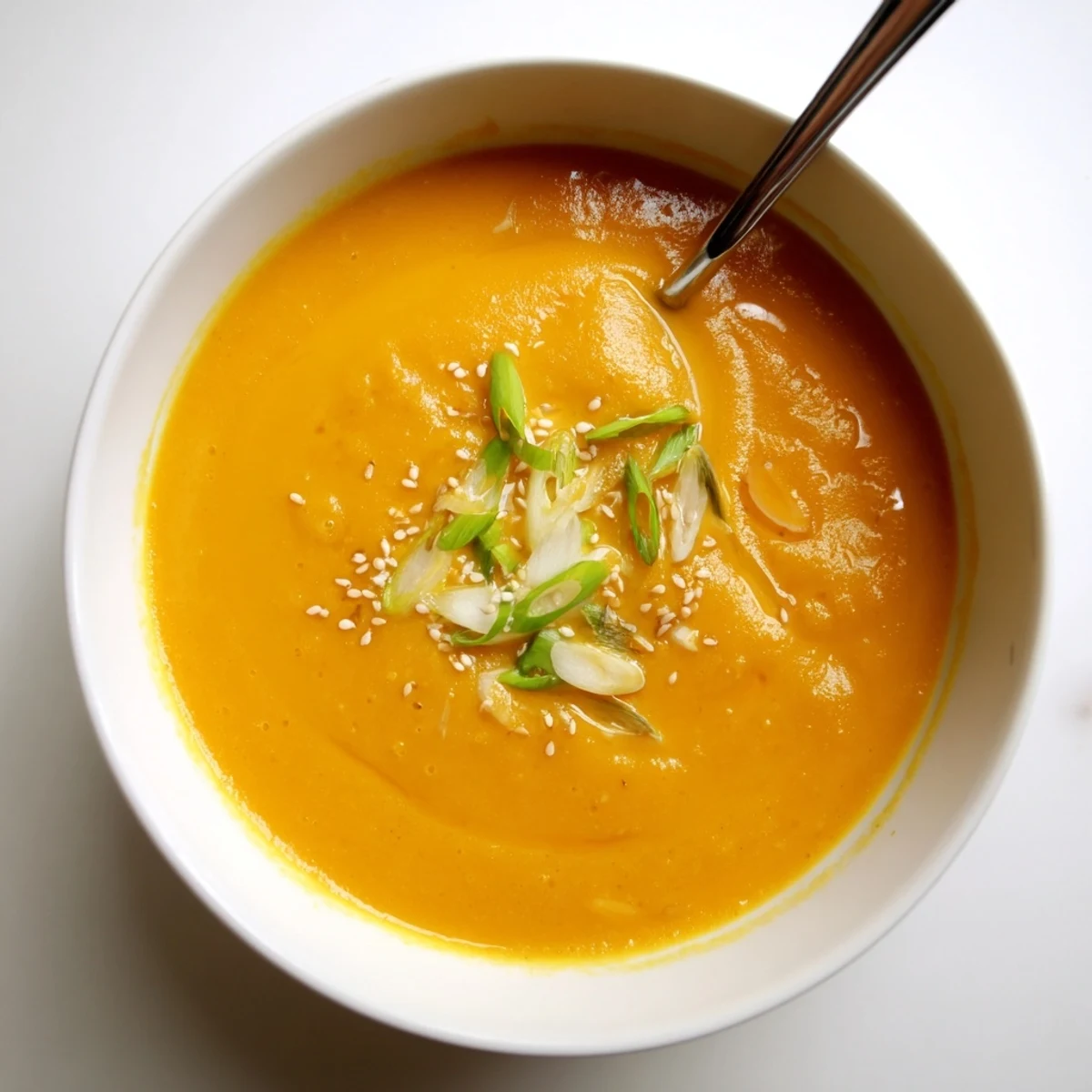 Carrot Ginger Miso Soup Recipe: silky orange broth, warm ginger aroma, scallion garnish