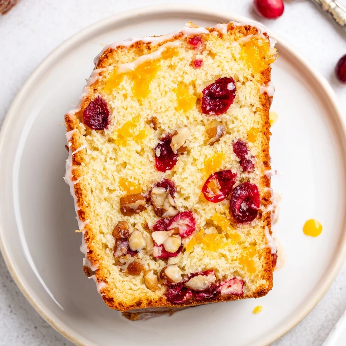 Loaf of Cranberry Orange Bread cooling, fragrant orange zest and crunchy nuts.