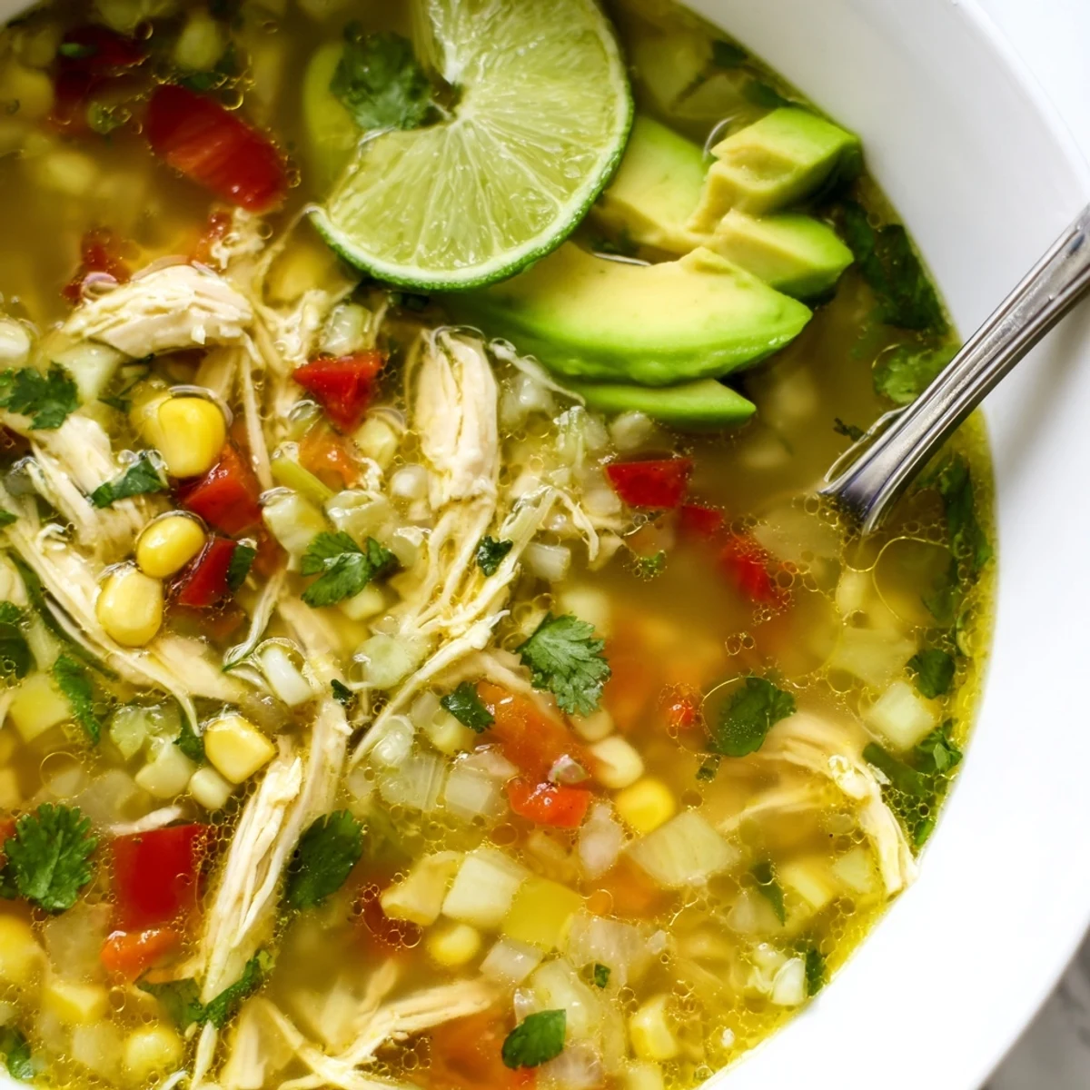 Fresh lime-scented Bold Zesty Chicken Lime Soup Recipe served with tortilla strips