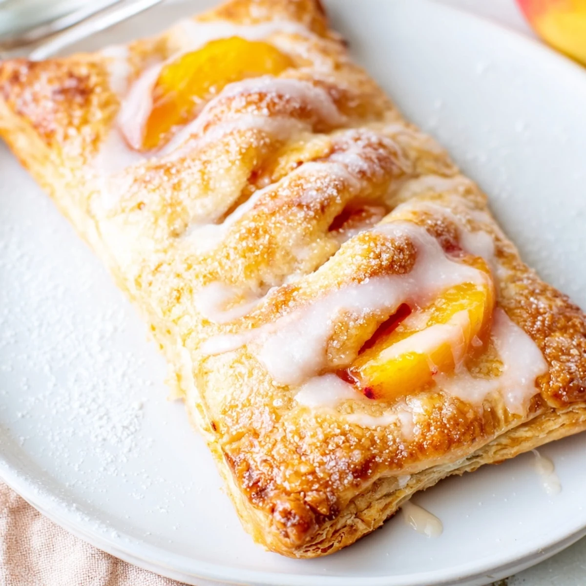 Buttery crust Peach Pop Tarts Classic sliced and served with coffee.