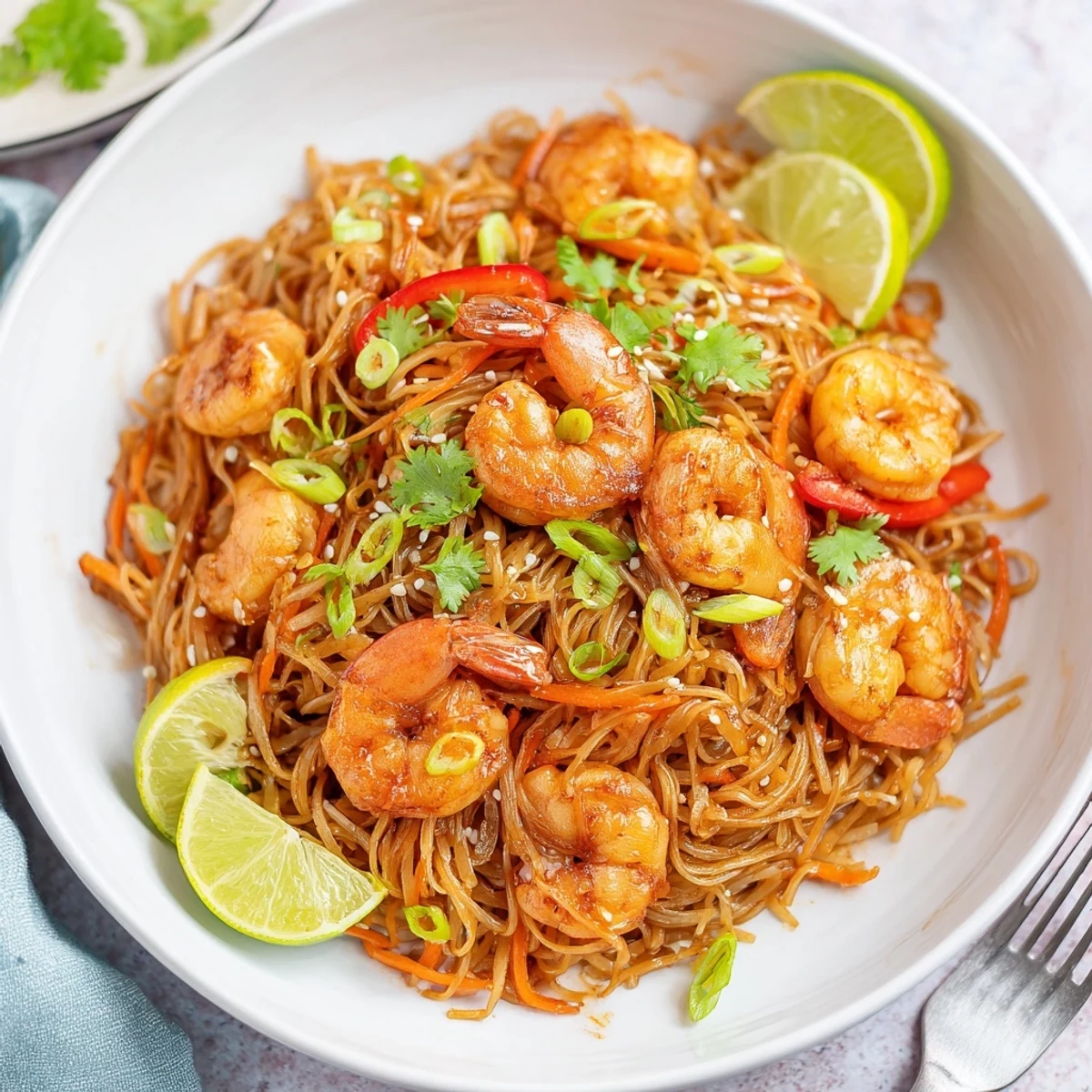 Wok-fried Spicy Garlic Shrimp Noodles Recipe, tender shrimp, garlicky, spicy, saucy